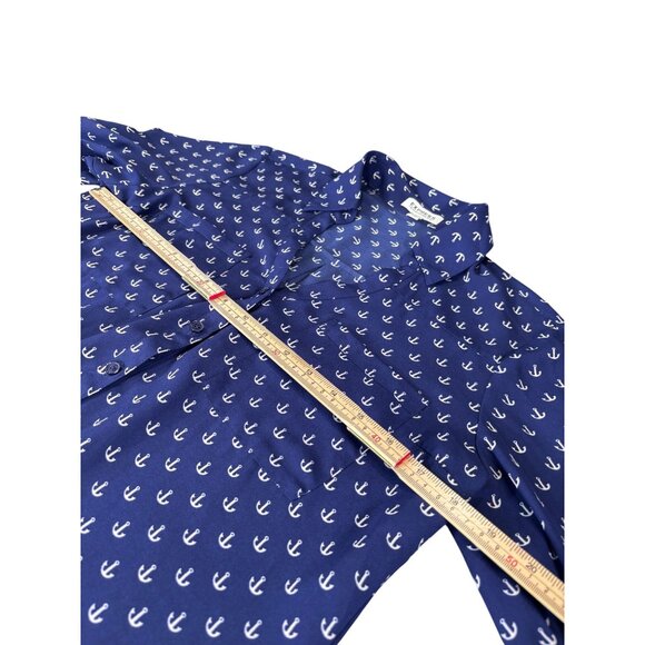 Express Portofino Shirt Anchor Print Womens Button-Up Blouse Size M Polyester - Picture 7 of 9